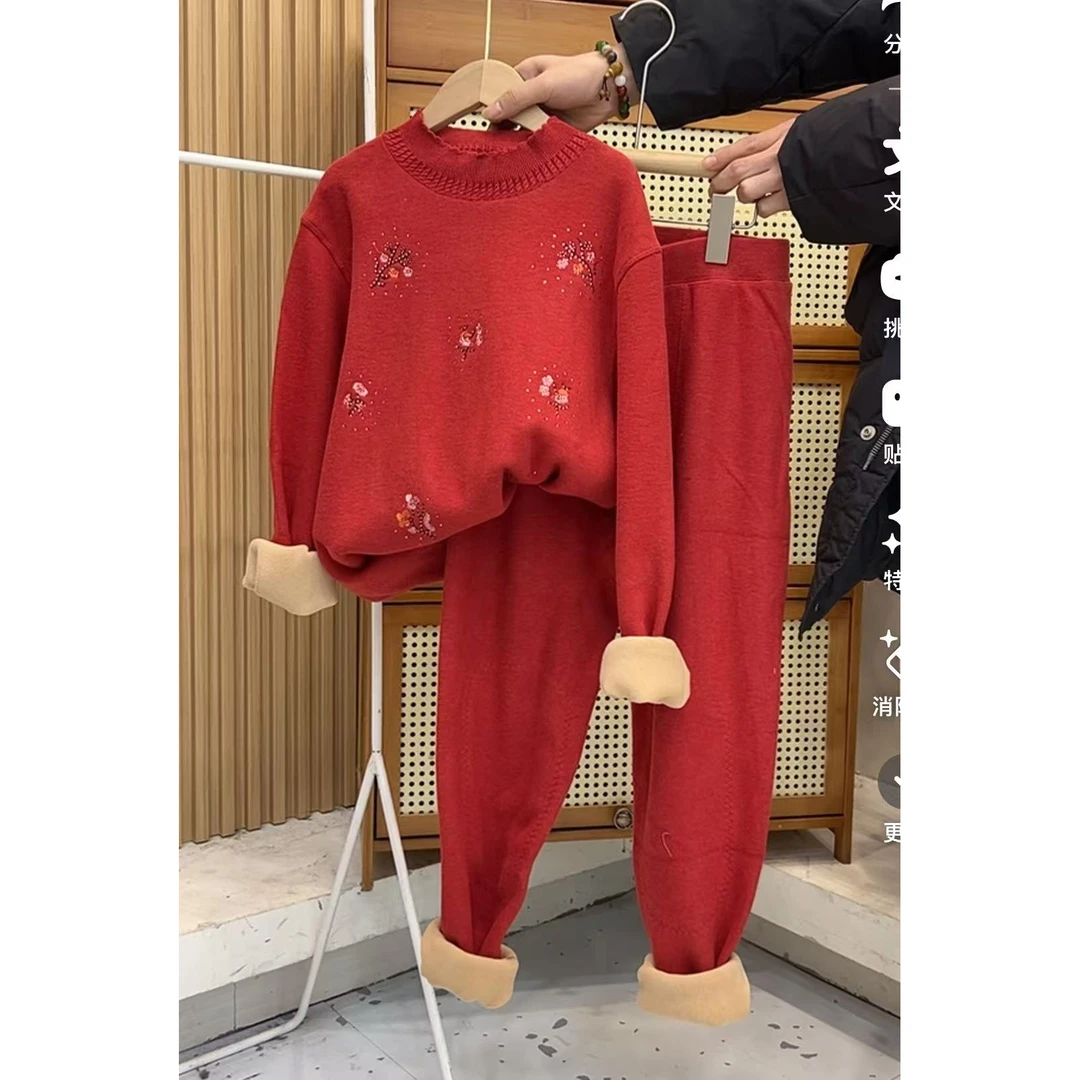 TZ-5604 中老年女冬装加厚保暖内衣妈妈打底衫加绒毛衣裤子