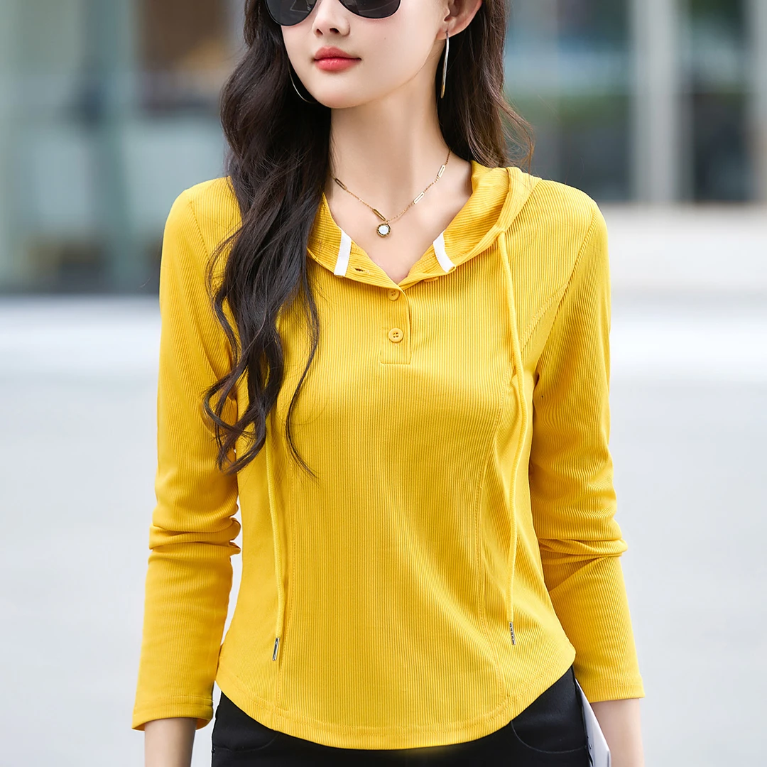 小个子显高显瘦白色长袖连帽卫衣T恤女秋季新款女士时尚短款上衣