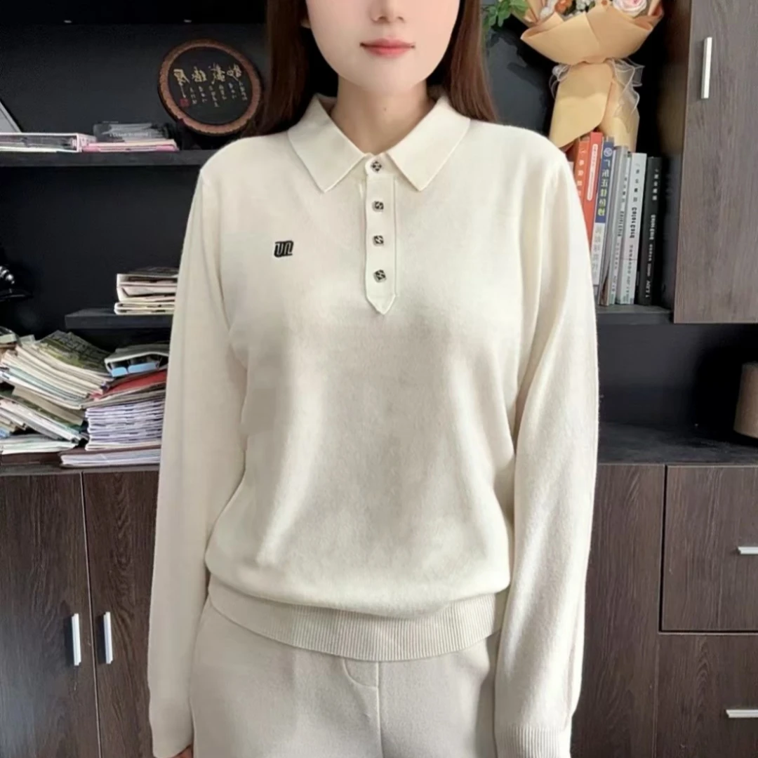 meiyunrong/美云绒纯色翻领气质通勤百搭羊绒衫女