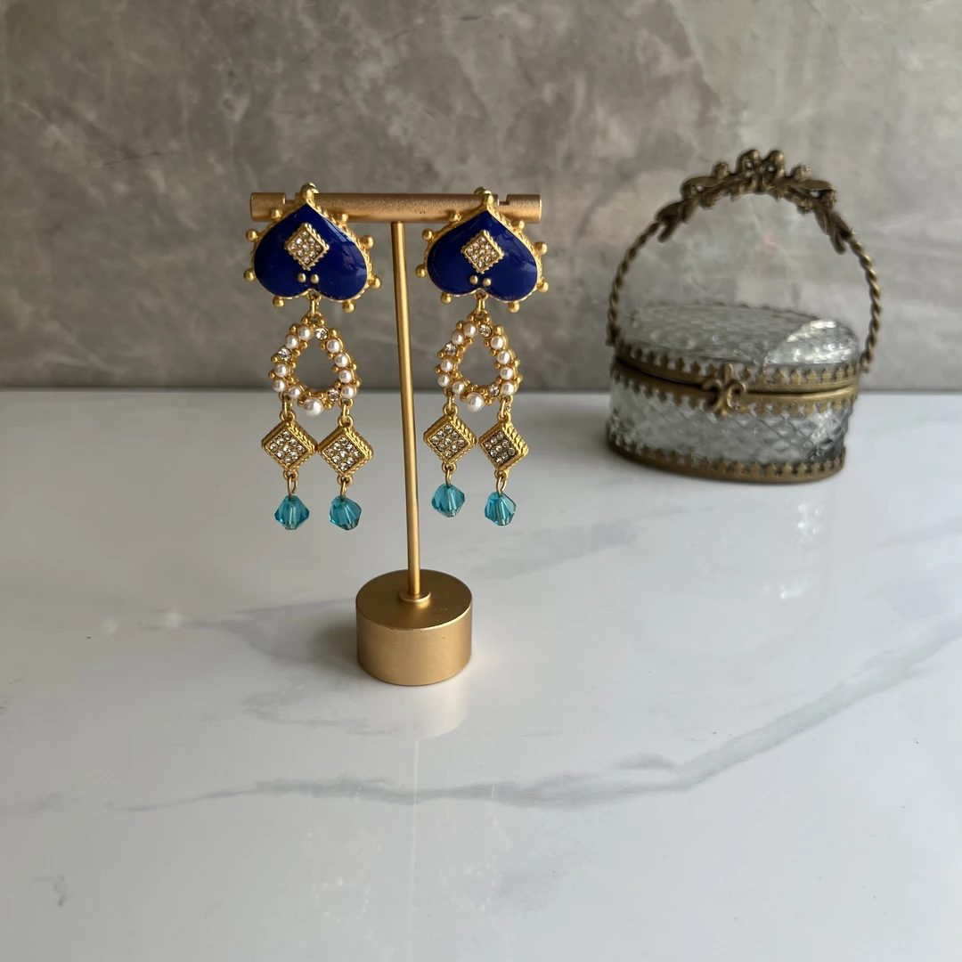 铜合金耳饰 洛可娜苏菲系列 耳坠手工蓝色中古轻奢