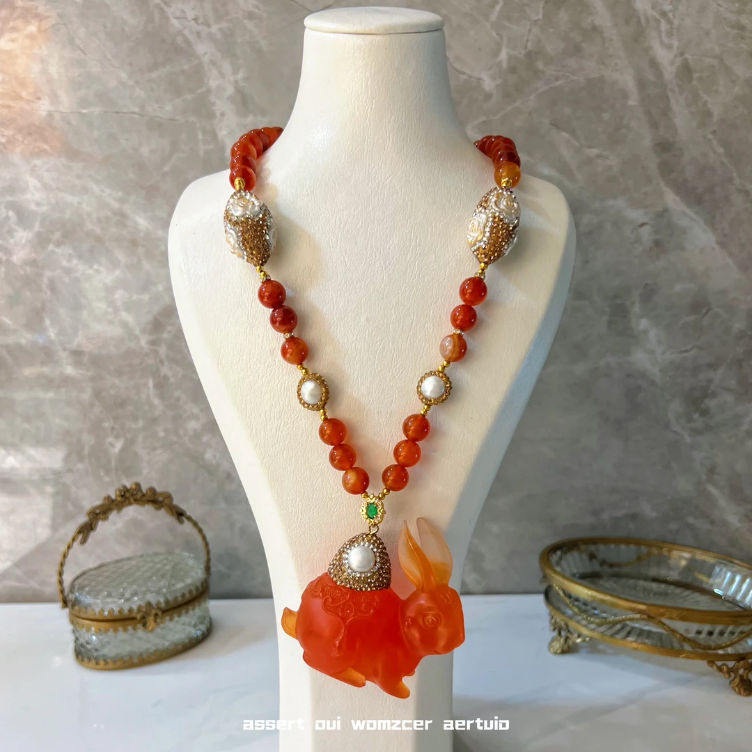 铜合金项链 棕娜薇尔尼系列 满镶颗粒搭配9598手作长款手工红色