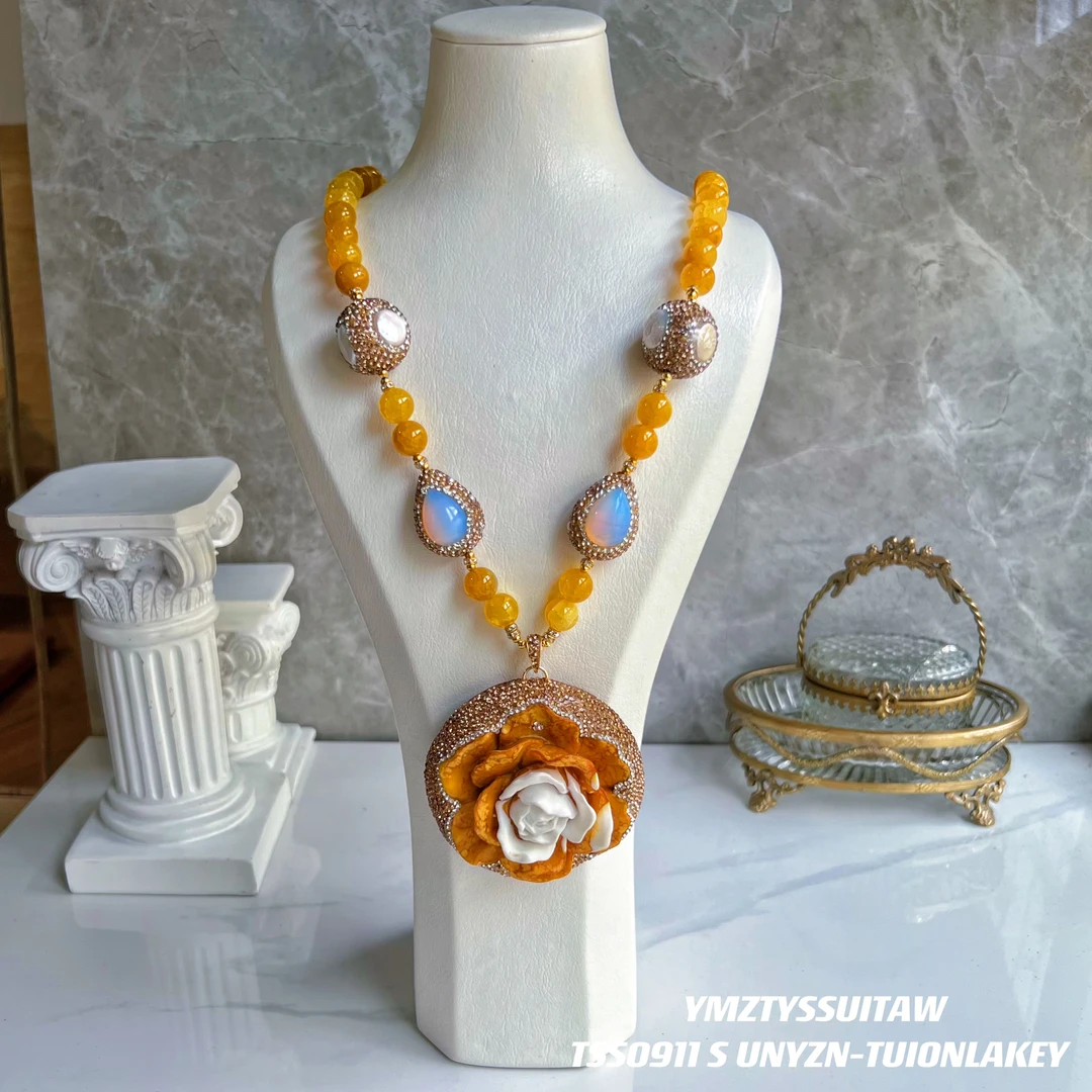 铜合金项链 满娜丝意系列 整体围边镶嵌9379百搭气质手工黄色