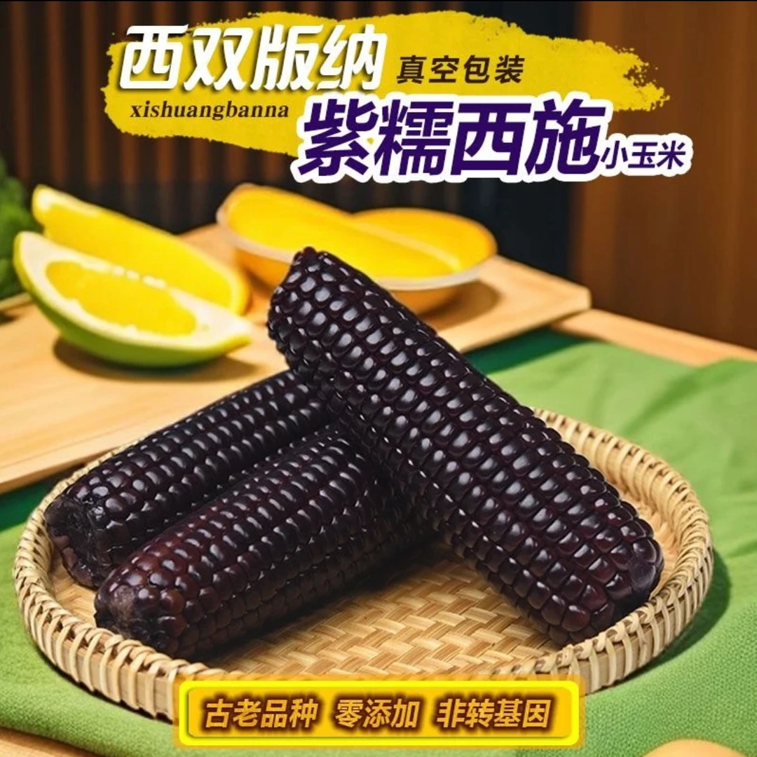 西双版纳紫糯小玉米真空非转基因好吃代餐新鲜采摘清甜软糯（A果）