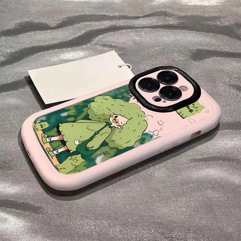 春日绿发女孩苹果15promax手机壳14iphone12/13新11x软7/8p卡通6s