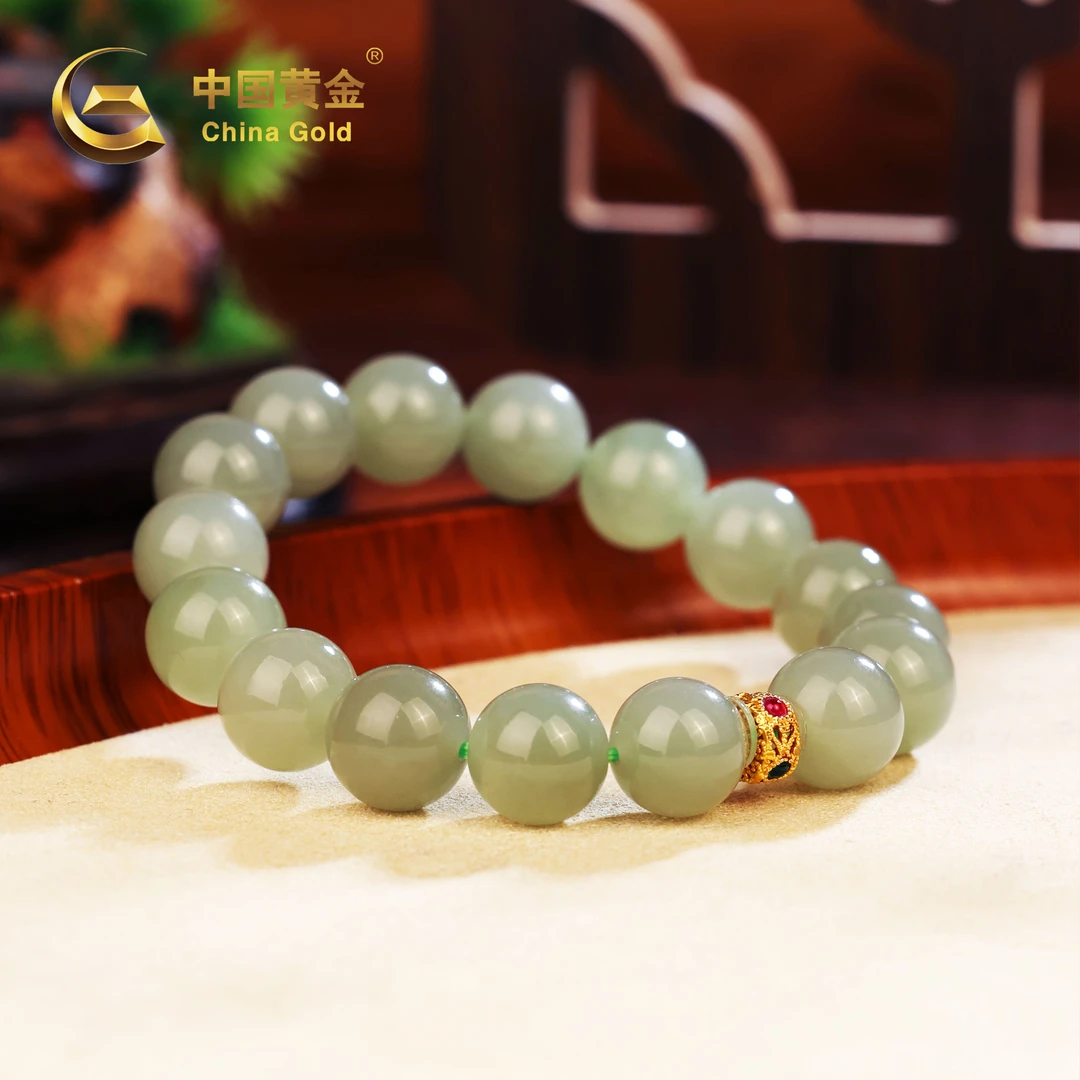 【中国黄金】楚涵 | 和田玉*手串*18k金镶嵌-S598-Y