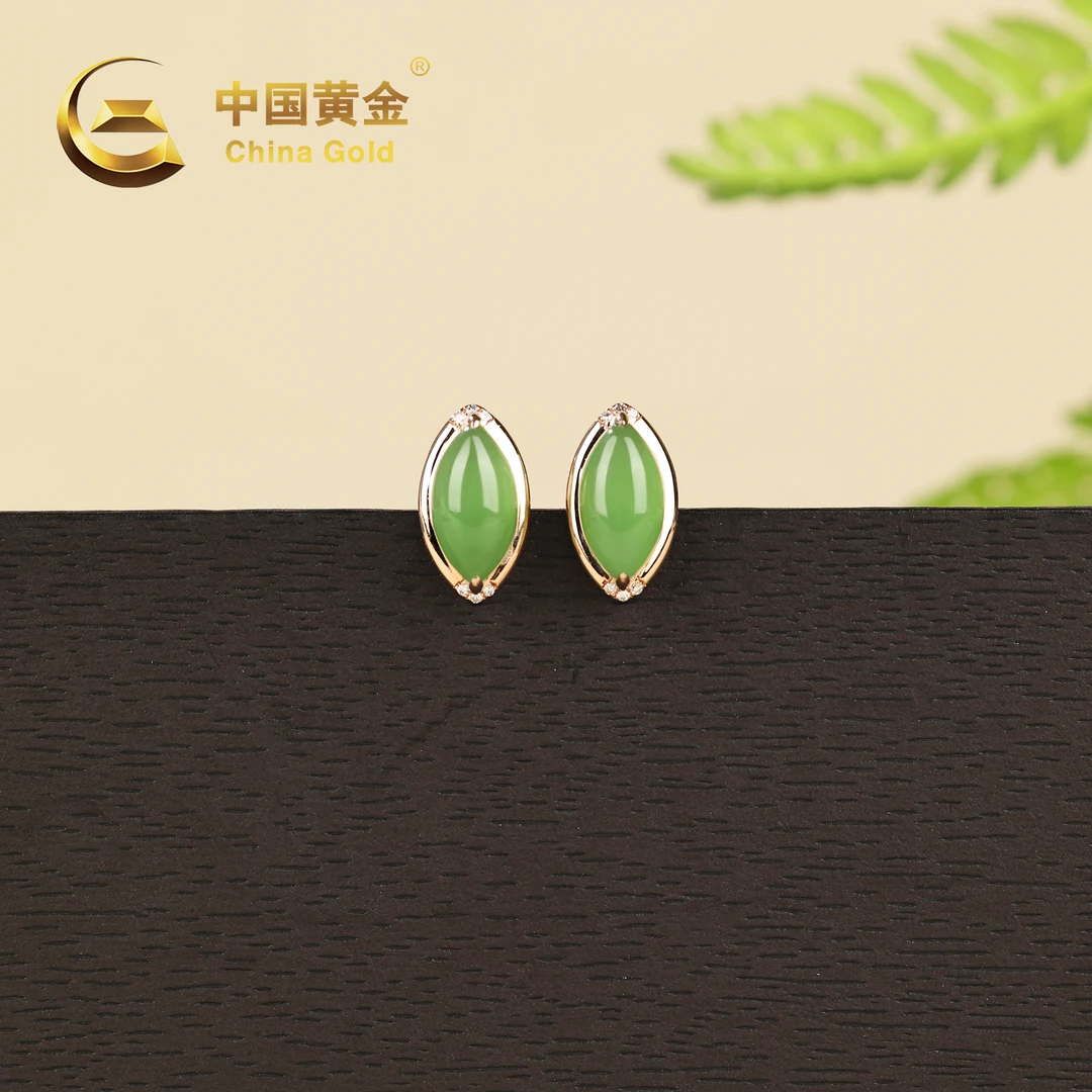 【中国黄金】致清 | 和田玉*耳饰*18K金镶嵌-R828-Y
