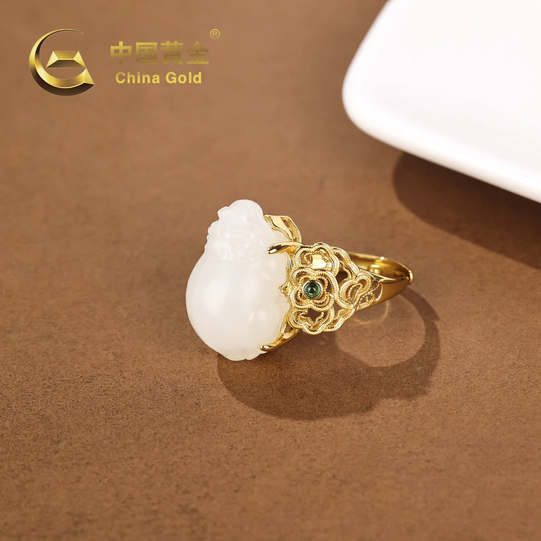 【中国黄金】S925银和田玉白玉貔貅戒指-J713-【北】