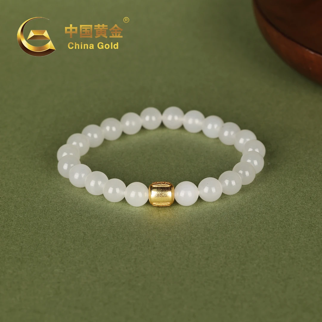 【中国黄金】S925银和田玉白玉圆珠手串-S1787-【北】
