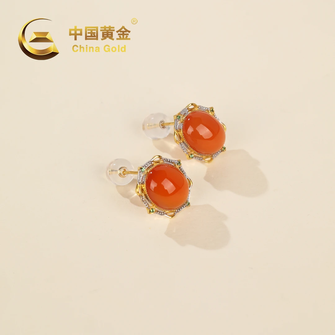 【中国黄金】滢怀 | 南红*耳饰*18K金镶嵌-R1056-Y