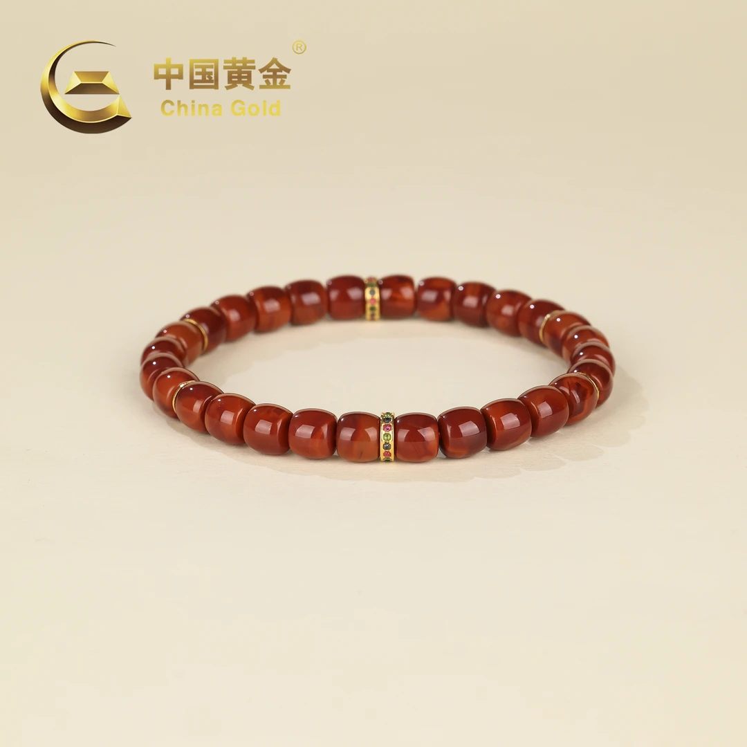 【中国黄金】槐月 | 南红*手串*18k金镶嵌-S1994-Y