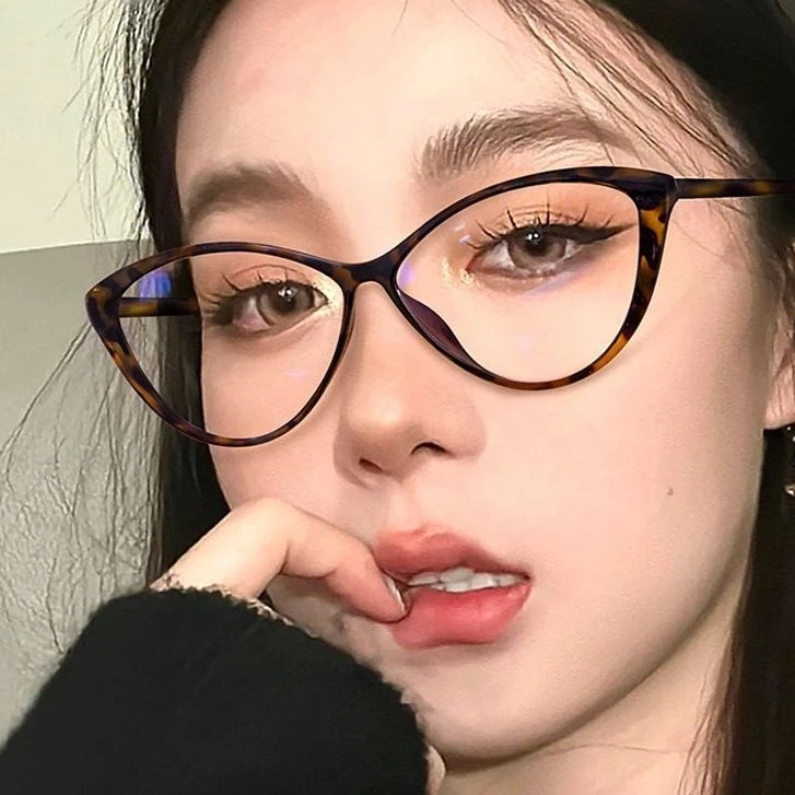 个性复古玳瑁色眼镜框菱形脸猫眼豹纹镜架时尚潮流小众超轻平光镜