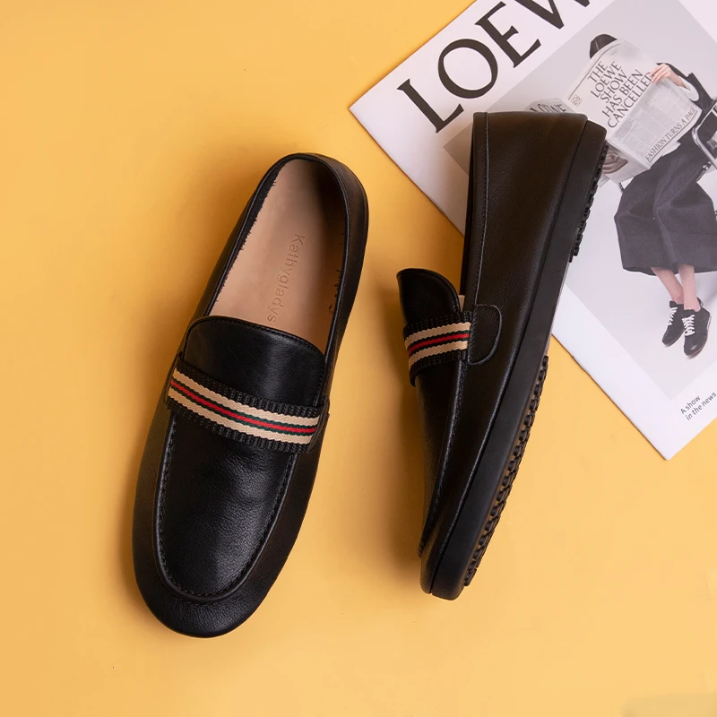 W-5四季鞋春豆豆鞋厚底软底软皮驾车鞋编织带100%真皮豆豆鞋男