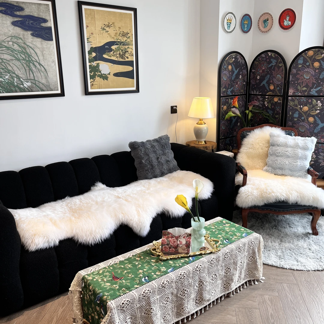 2P原色高端羊皮毛一体沙发垫地垫飘窗垫家用卧室连皮毛长200上下