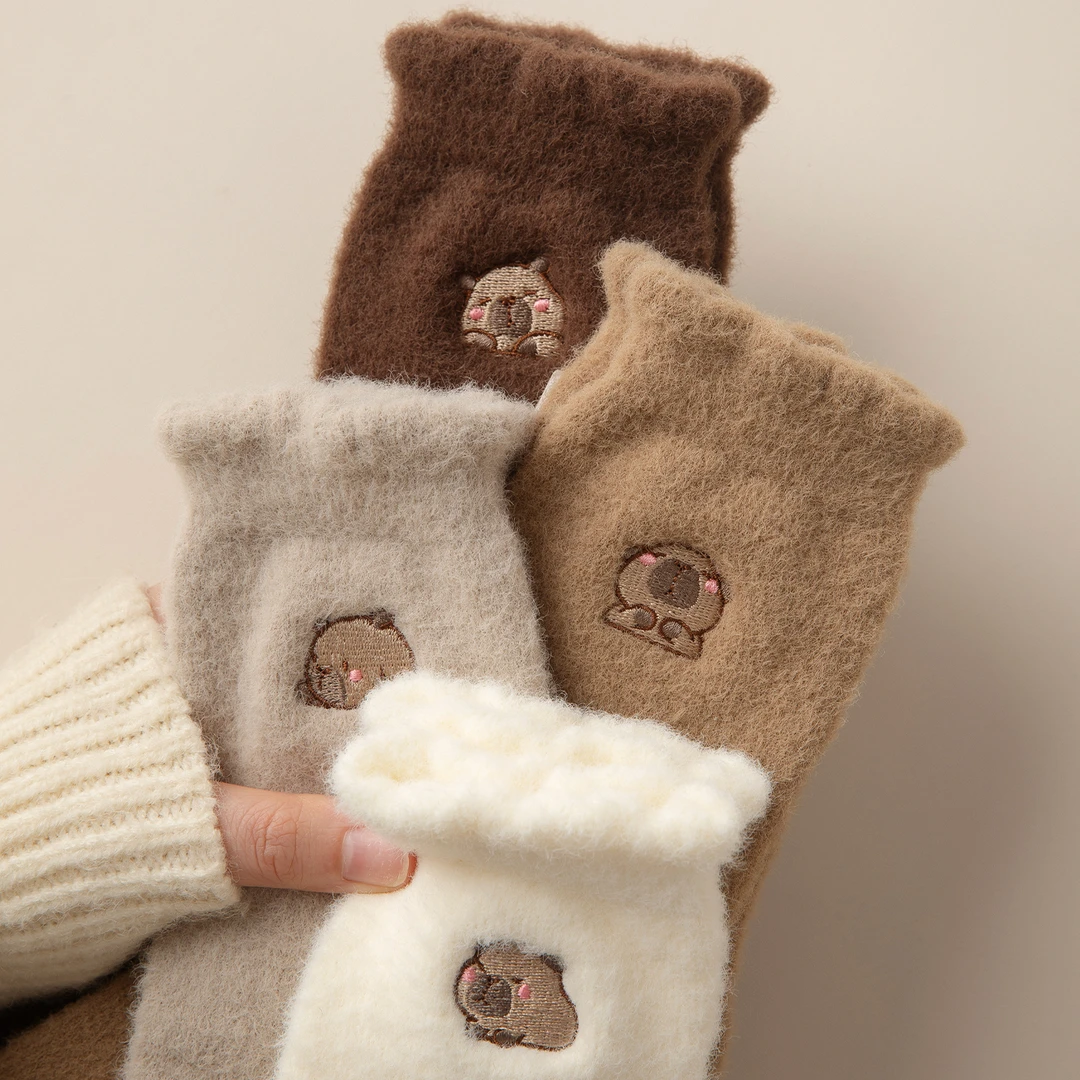 杭臻毛绒袜子女中筒袜秋冬季加厚保暖绒冬天家居地板袜睡眠袜长袜