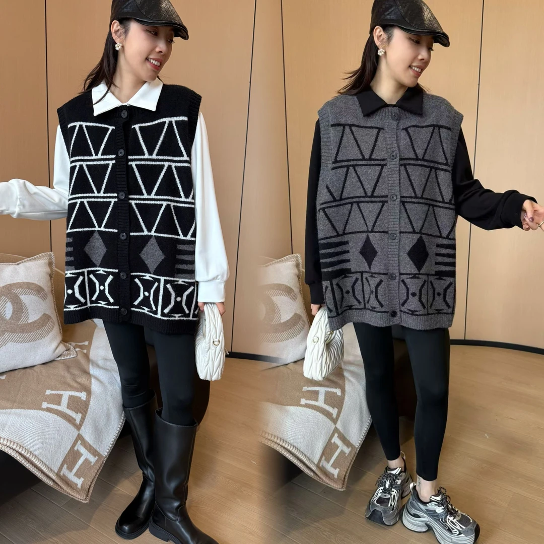 二姐的宝藏慵懒针织马夹秋冬复古时尚无袖坎肩上衣#24458