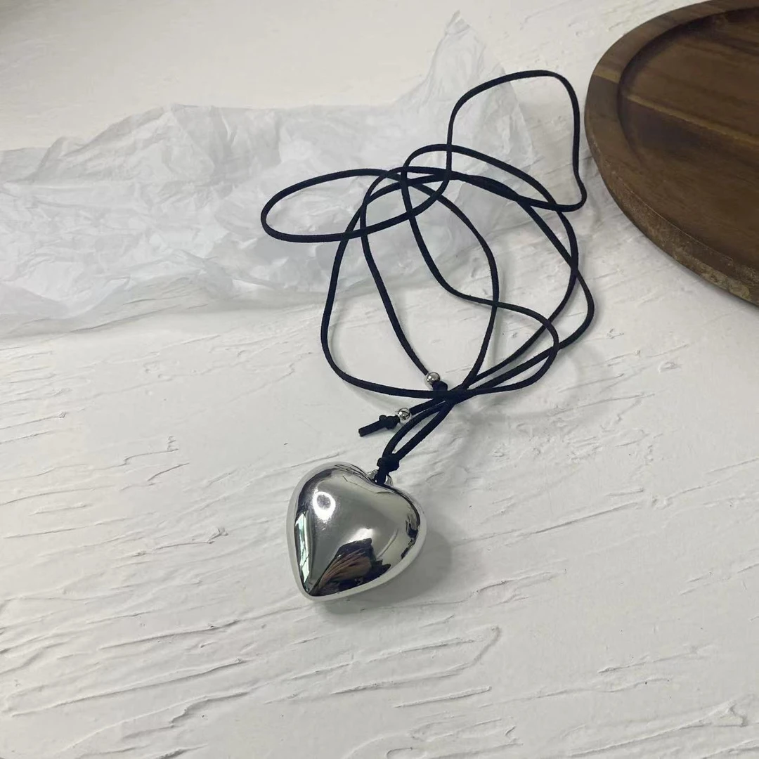 合金项链 合金皮质爱心吊坠项链简约百搭卫衣配饰#24243