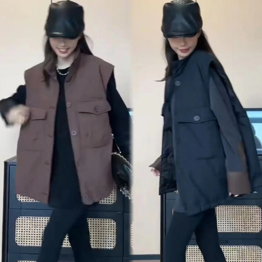 二姐的宝藏秋冬运动休闲时尚宽松无袖多口袋百搭马甲外套#24331