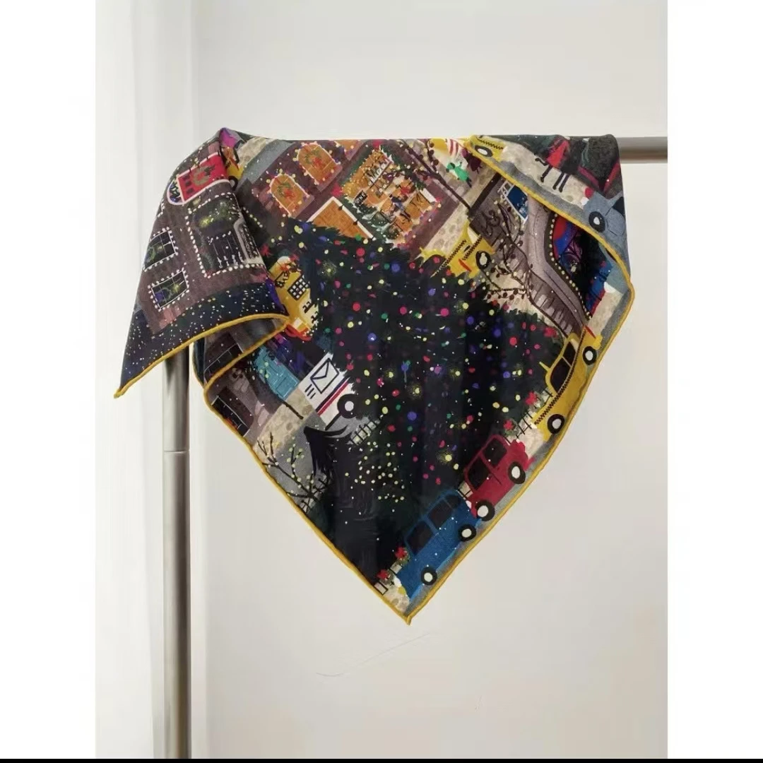 轻舟【圣诞奇妙夜】新款优雅百搭丝毛百搭丝巾围巾65*65