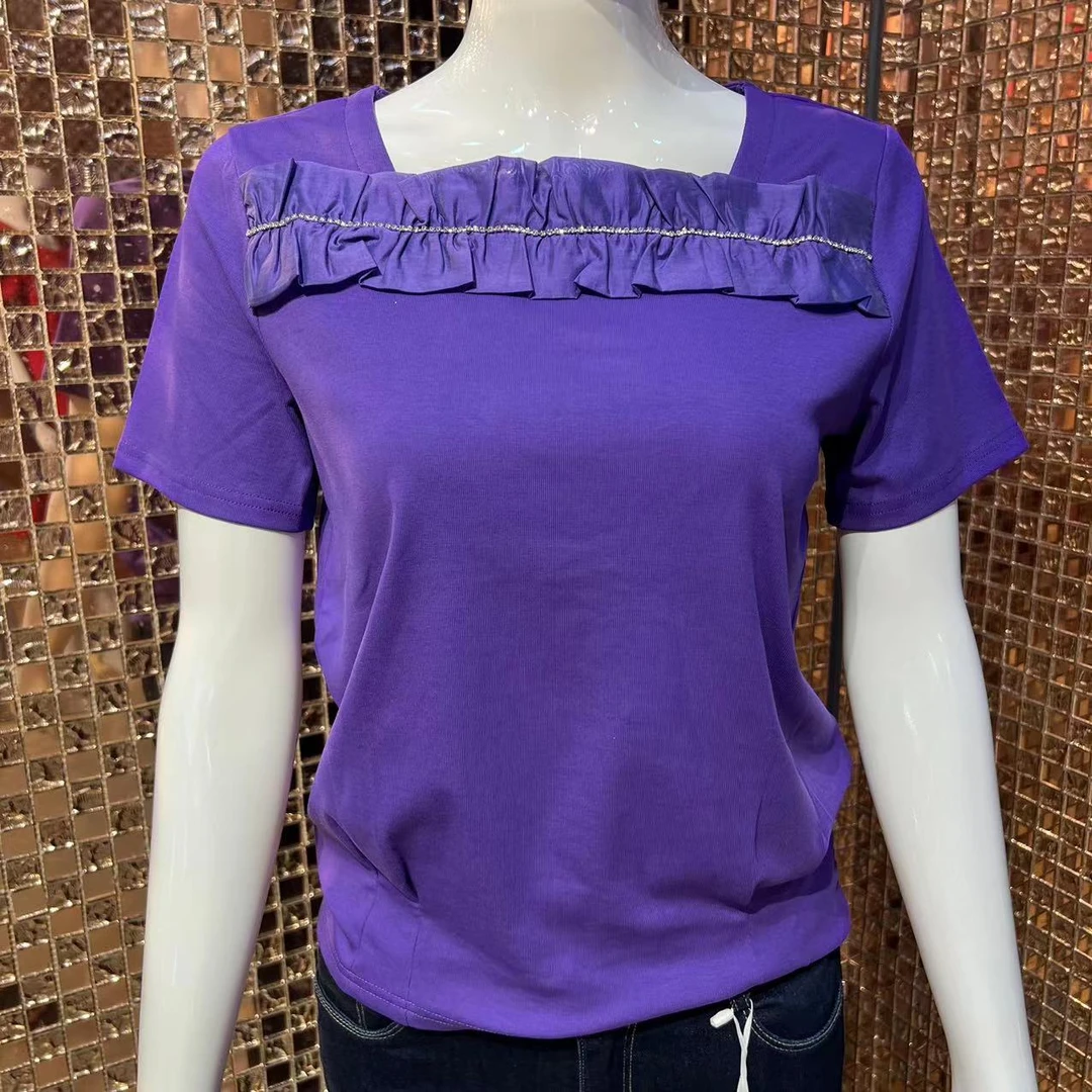 设计师半袖休闲女士蓝色显瘦百搭打底设计师半袖休闲女士紫色显瘦