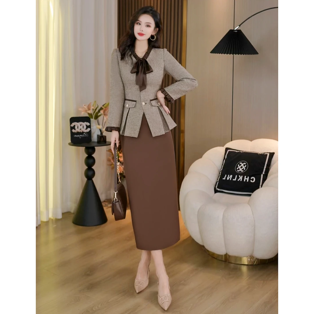 2秋冬名媛小香风拼接高级感修身显瘦西装+a字半身裙 C5679A+C5675