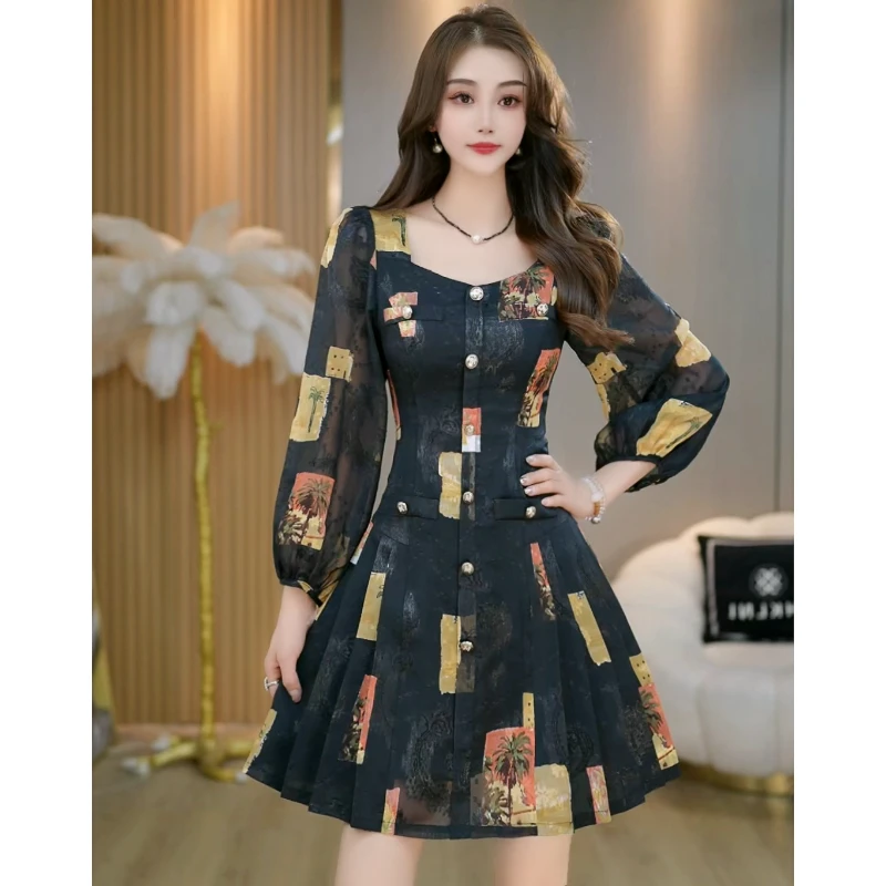 【远方来信】早春新款波西米亚风提花收腰显瘦连衣裙 C5539