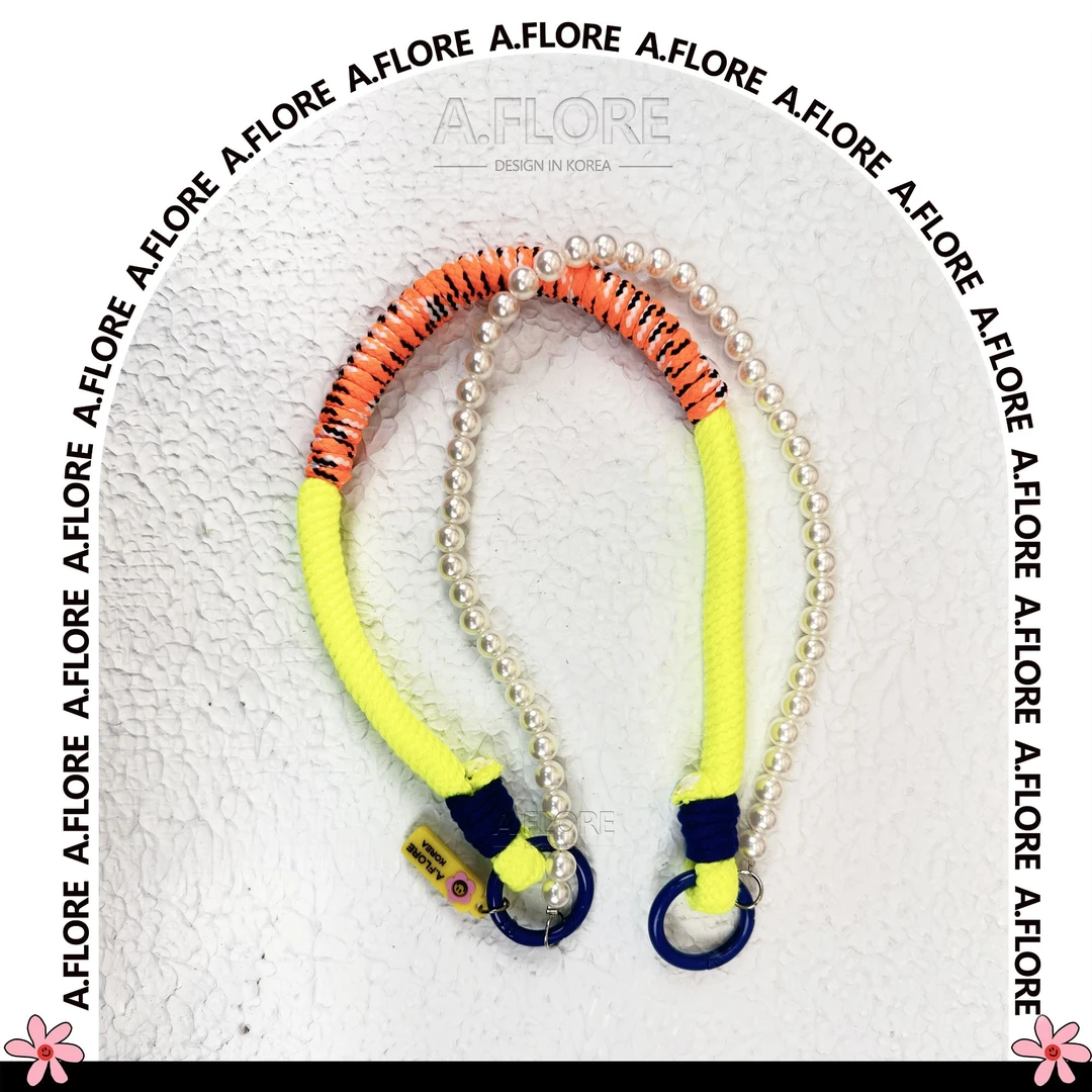 A.FLORE韩国原创手工可爱包包挂件挂饰珍珠挂绳黄橙撞色挂绳