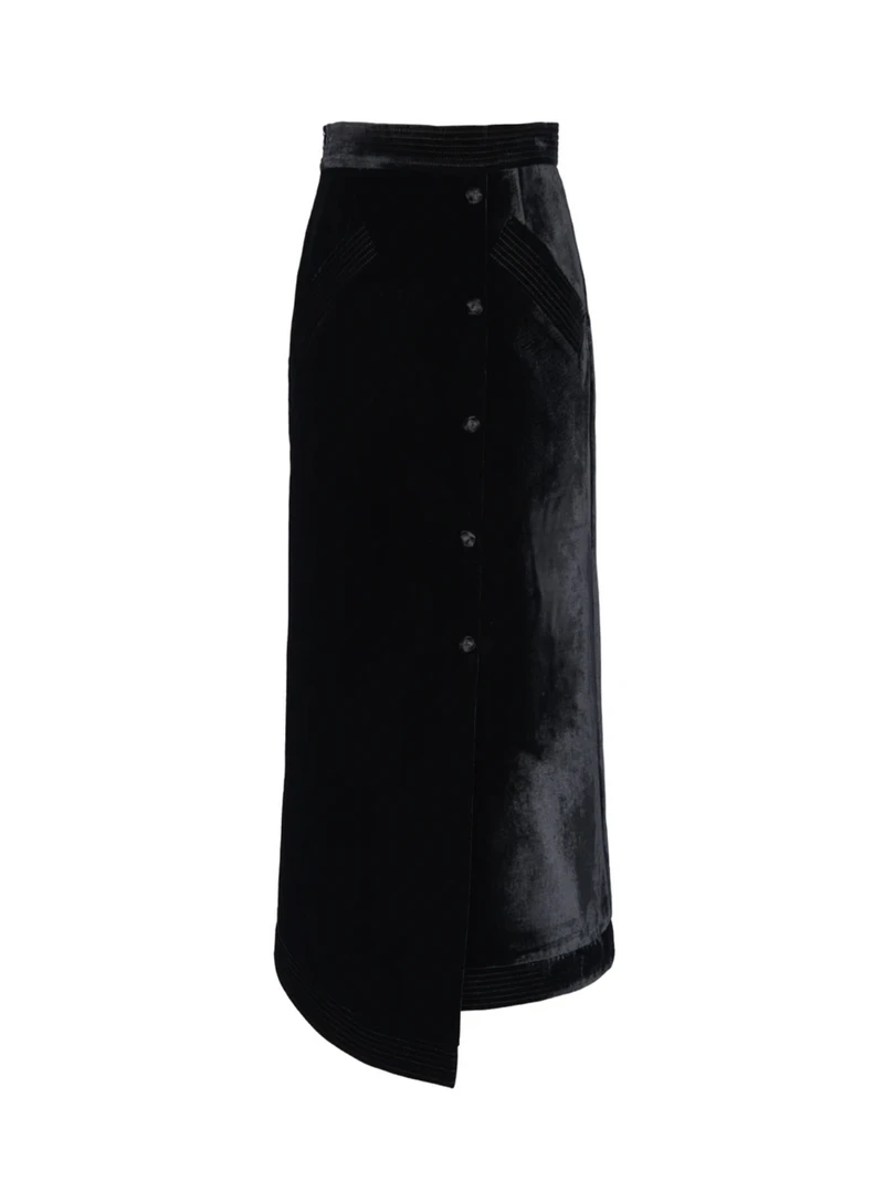 无现货下单先咨询JUNYANG黑色丝绒中式半裙