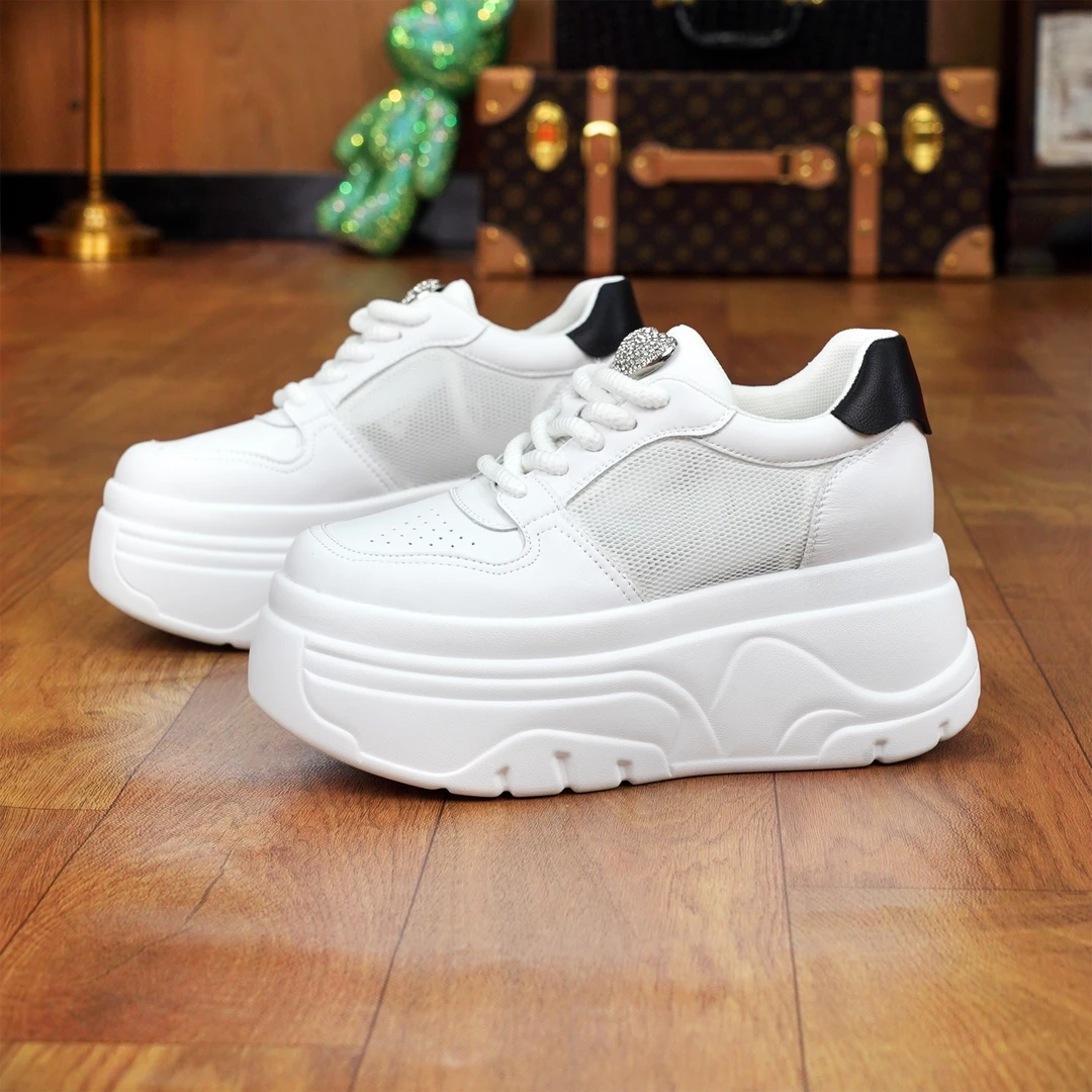 【红姐推荐】2024年新款厚底增高8CM时尚透气百搭小白鞋松糕鞋5c22