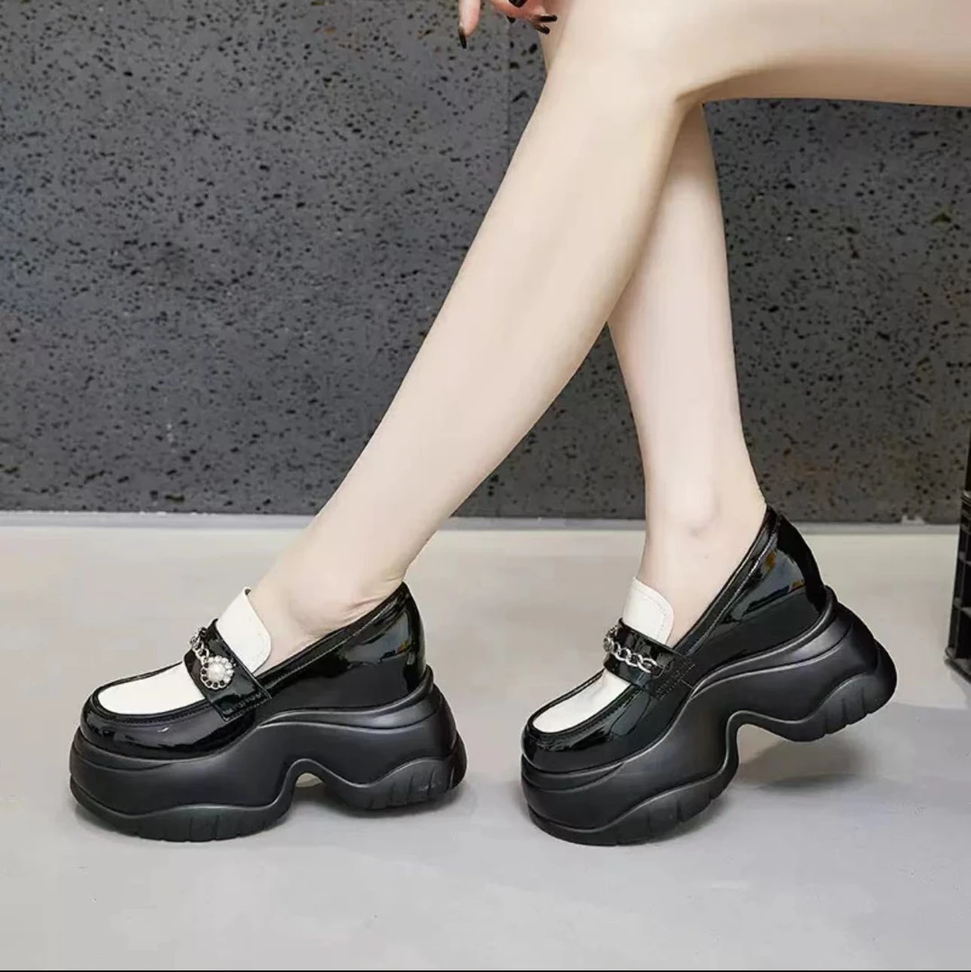 【红姐推荐】10CM厚底乐福鞋2024英伦高跟小皮鞋一脚蹬女鞋Z8896