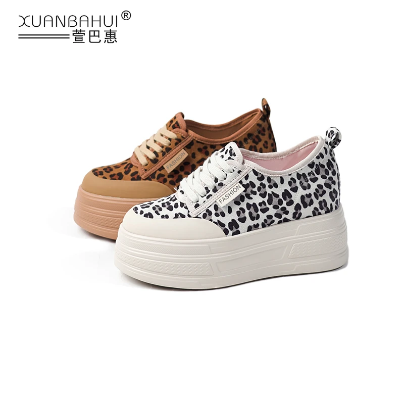 【红姐推荐】潮款气质复古豹纹休闲鞋8cm厚底松糕内增高女鞋5818-3