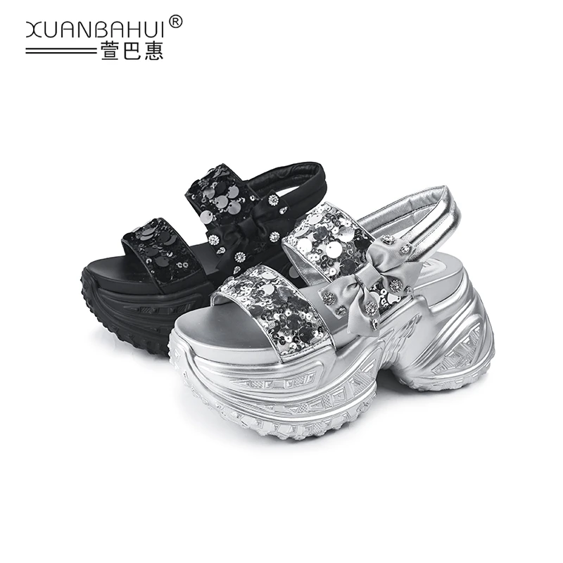 【夏日蝴蝶】红姐推荐2024透气时尚镂空亮片8CM厚底休闲鞋8182-3