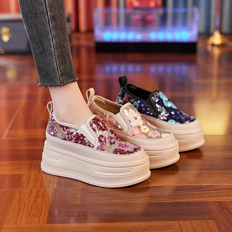 2024亮片鸳鸯花朵9CM增高厚底一脚蹬休闲鞋女鞋6188-2