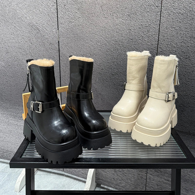 10-14CM英伦风厚底加绒英伦马丁靴女小个子短靴9778-50【上新】