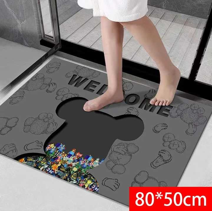 【硅藻泥】吸水防滑垫卫生间浴室门口垫地毯门垫-80*50-灰色小熊