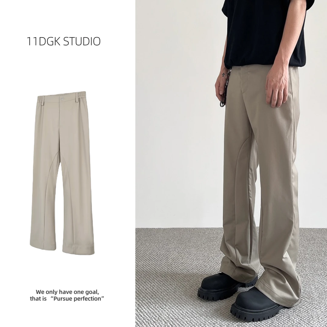 11DGK美式高街cleanfit弯刀裁剪休闲微喇西裤男女直筒vibe裤子