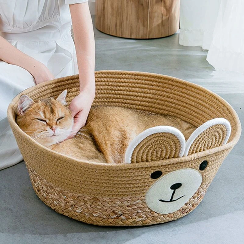 夏季蒲草猫窝藤编四季通用手工编织狗狗窝猫抓板一体猫咪宠物用品
