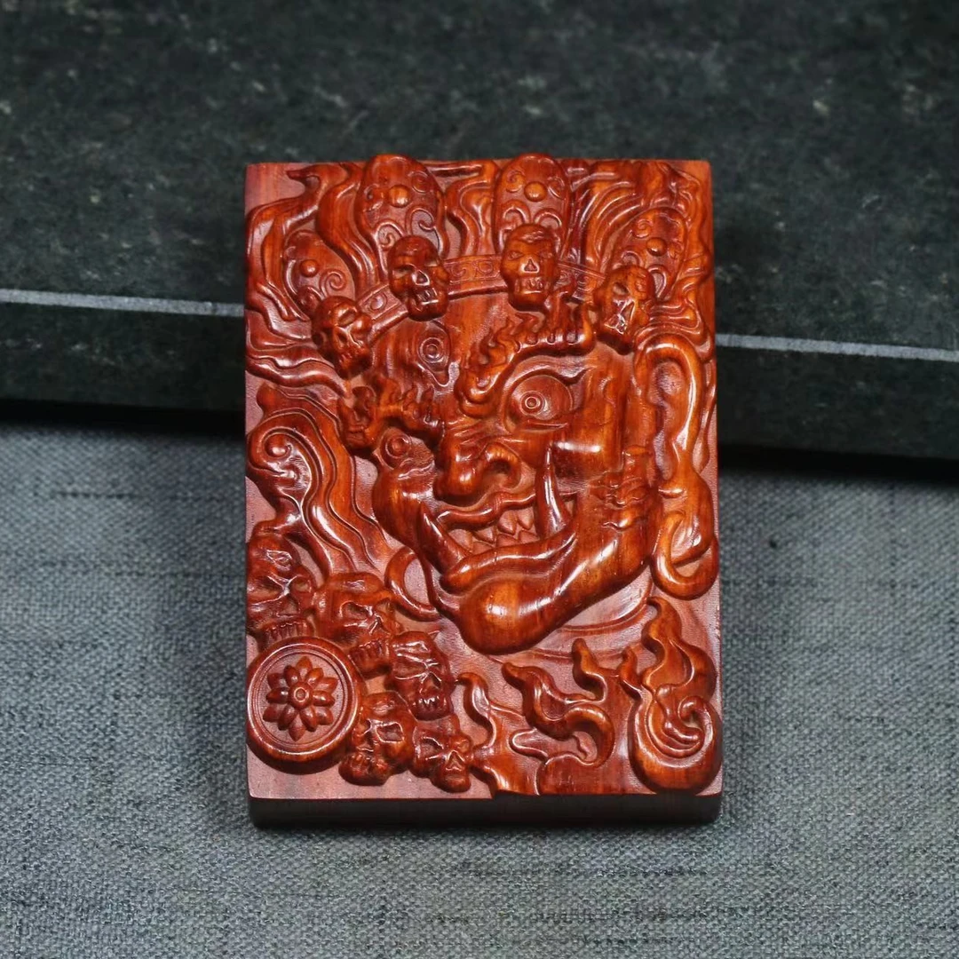 印度小叶紫檀木雕大黑天挂件牌子车挂文玩老料高油蜜手把件礼品