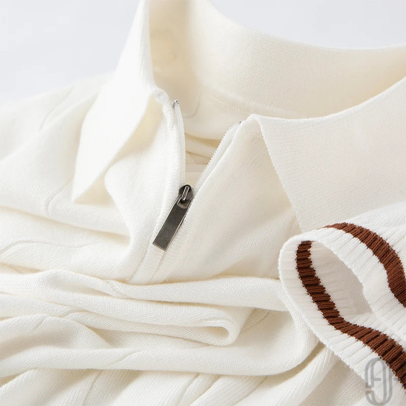 品质之选~冰丝白色POLO衫男短袖修身翻领半拉链针织衫男夏季薄款