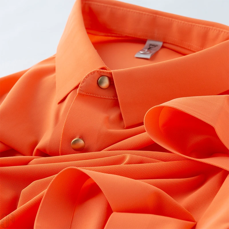 “橙”心推荐~品质冰丝无痕压胶方领POLO衫男短袖修身休闲橙色t恤男