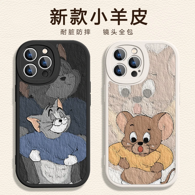 适用苹果/华为/小米/oppo/vivo卡通情侣款猫和老鼠趣味硅胶手机壳