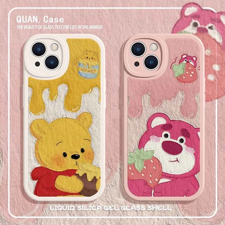 适用于苹果/华为/小米/oppo/vivo迪士尼油画可爱草莓熊硅胶手机壳