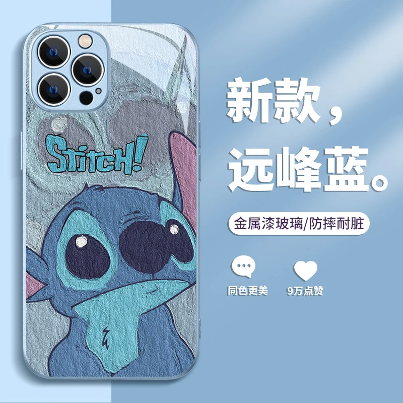 适用于苹果16/华为/小米/oppo/vivo新款卡通史迪仔高级感璃手机壳