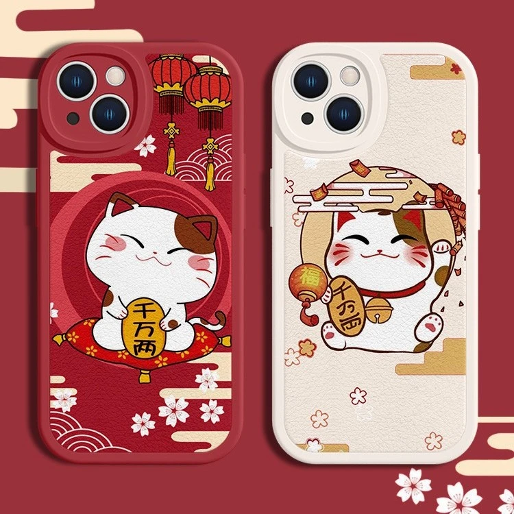 适用于苹果/华为/小米/oppo/vivo新年款创意福字招财猫硅胶手机壳
