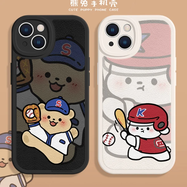 适用苹果17/华为pura70/小米14/oppo/vivo棒球兔熊个性防摔手机壳