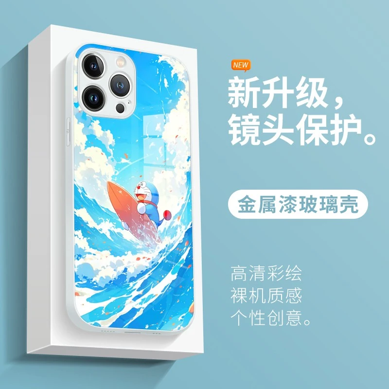适用苹果17/华为pura70/小米14/oppo/vivo冲浪哆啦A梦趣味手机壳