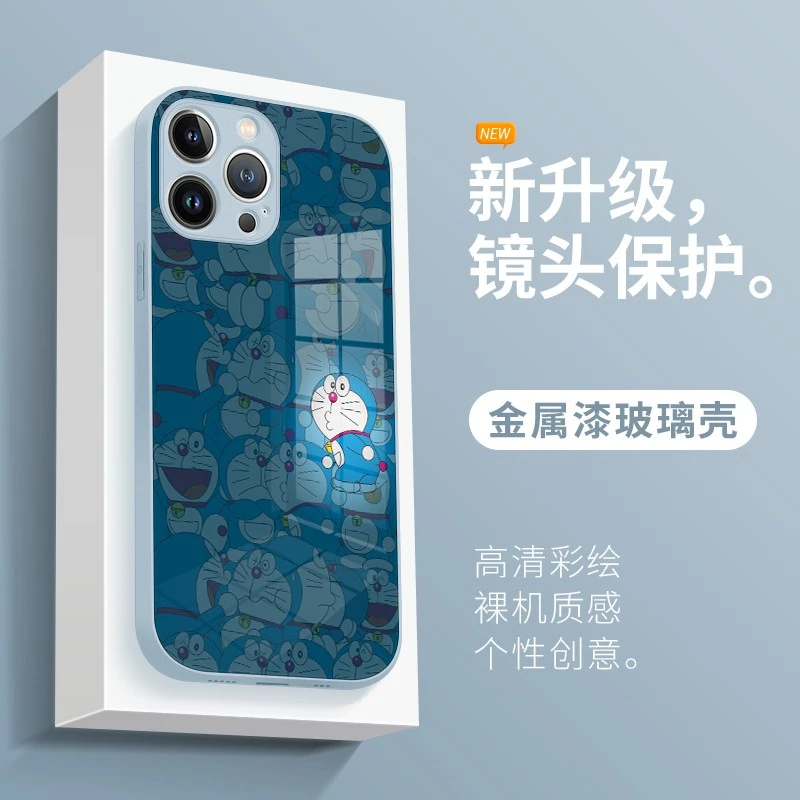 适用苹果17/华为pura70/小米14/oppo/vivo可爱闪光哆啦A梦手机壳