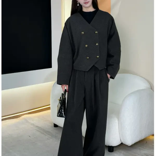 lb一套冬穿搭时尚外套羽绒内胆女休闲短款外套阔腿裤两件套10081