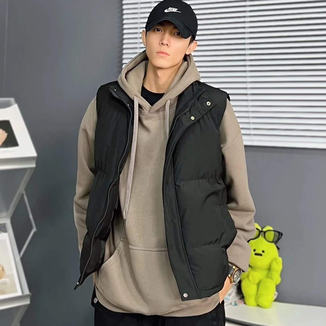 男女同款重磅加绒连帽卫衣送保暖加厚棉马甲休闲宽松纯色秋冬5183