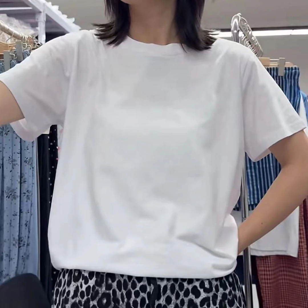 夏季纯棉白色宽松小白T恤女士白色半袖纯色
