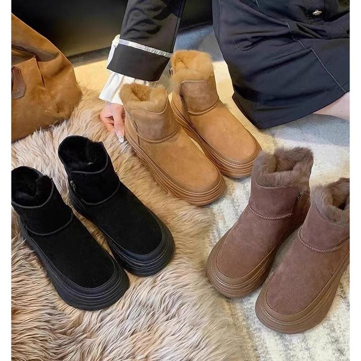 皮毛一体厚底雪地靴女2024新款冬季加绒加厚棉靴子防滑东北大棉鞋